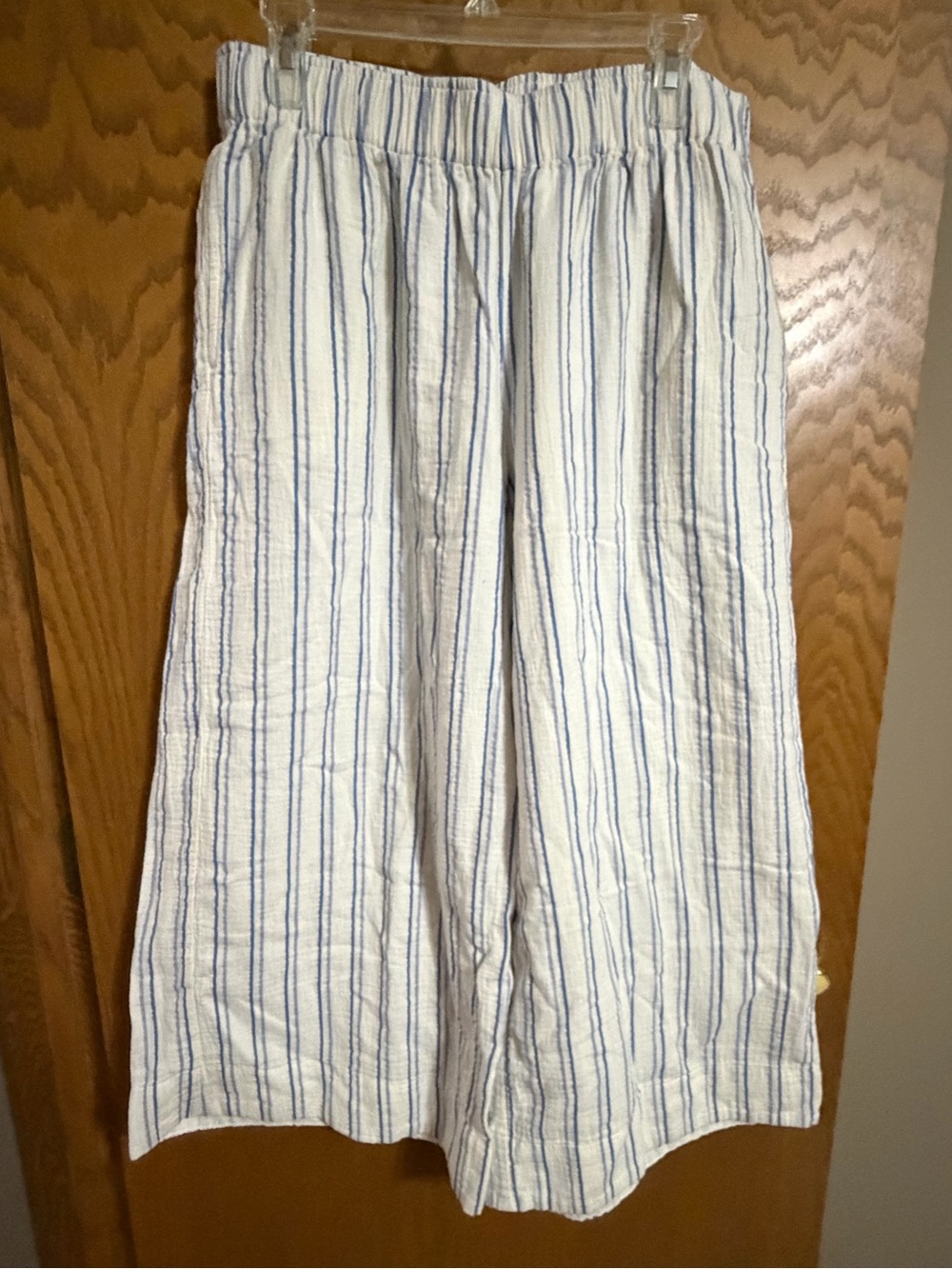 Pact Cream Blue Striped Pull-On Pants organic cotton wide leg extra Large XL